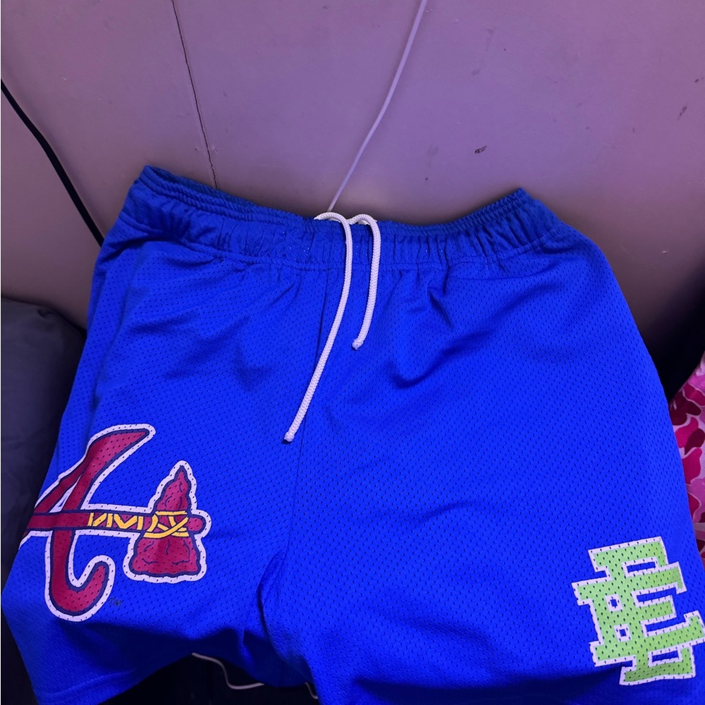 Eric Emanuel Blue Shorts with Red and Green Accents